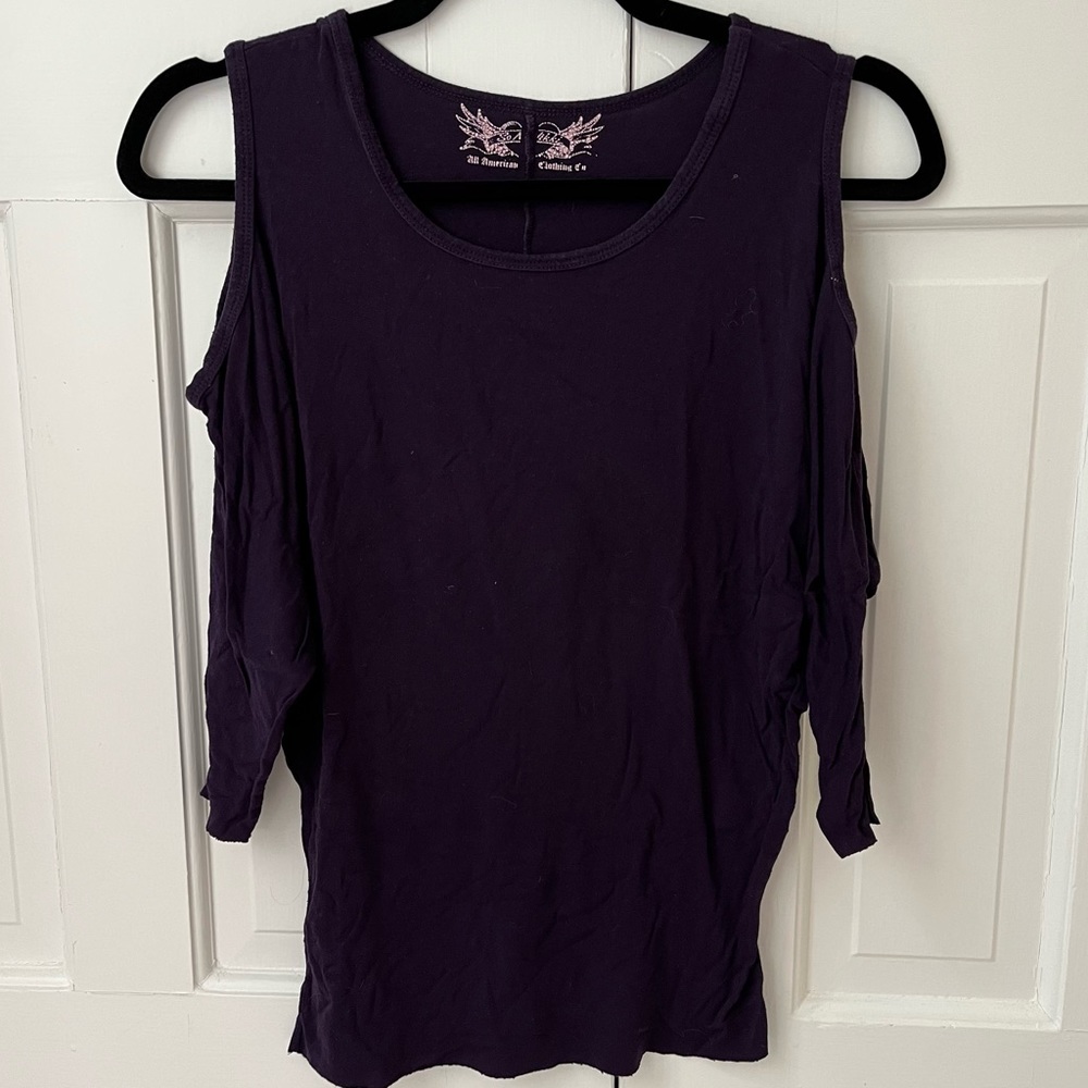 All American Clothing Co Purple Cold Shoulder 3/4 sleeve t-shirt
